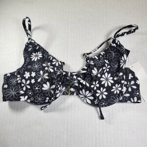 Salt + Cove Black & White Adjustable Ditzy Floral Underwire Bikini Top Size M